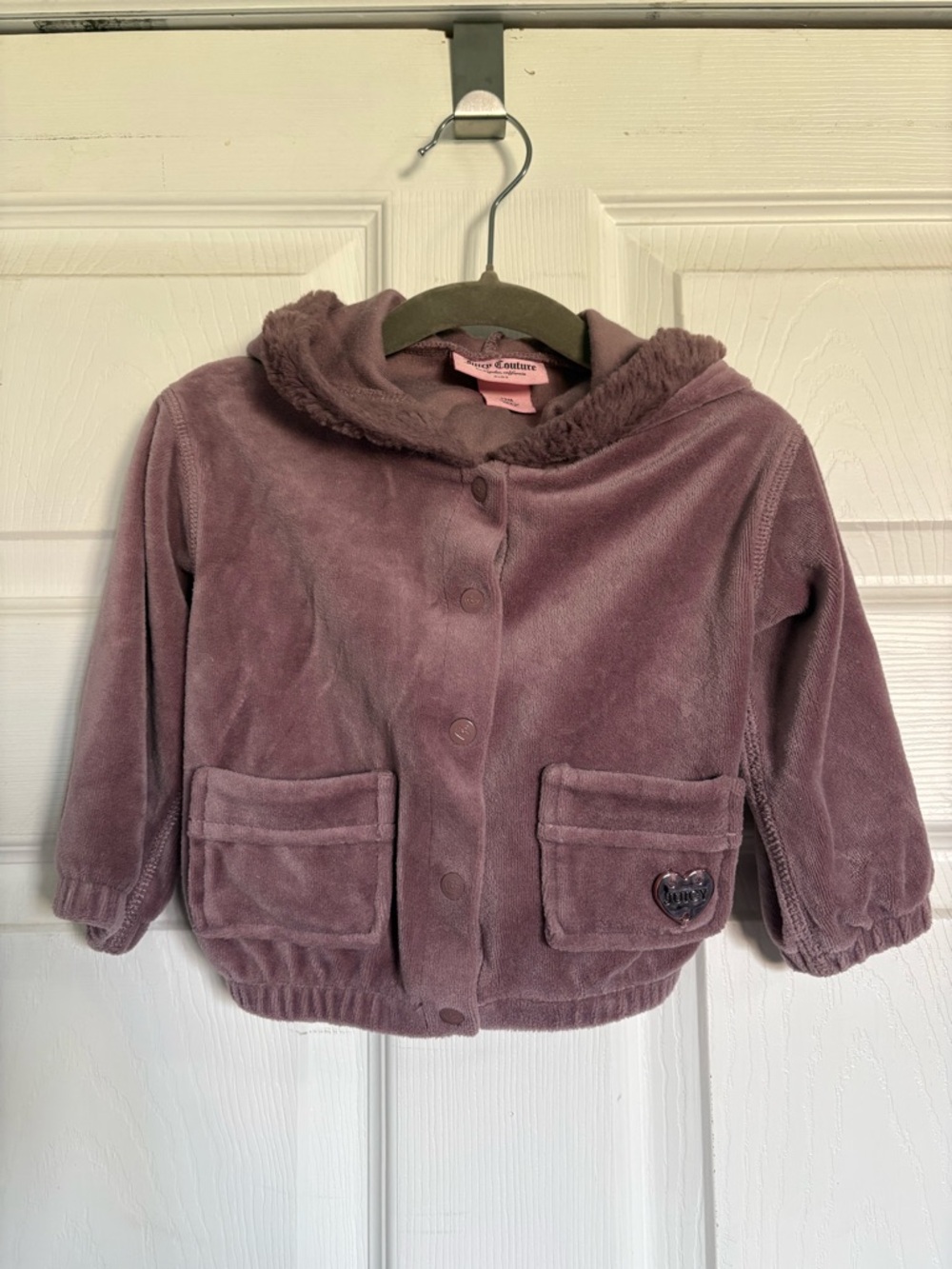 Juicy Couture Girls' Dusty Mauve Plush Hooded Jacket